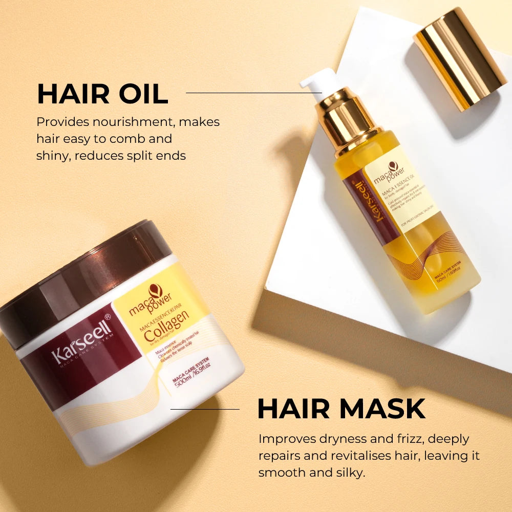 Collagen Hair Treatment Deep Repair Hair Mask 500Ml + Argan Oil Hair Serum 50Ml for Dry Damaged Hair All Hair Types